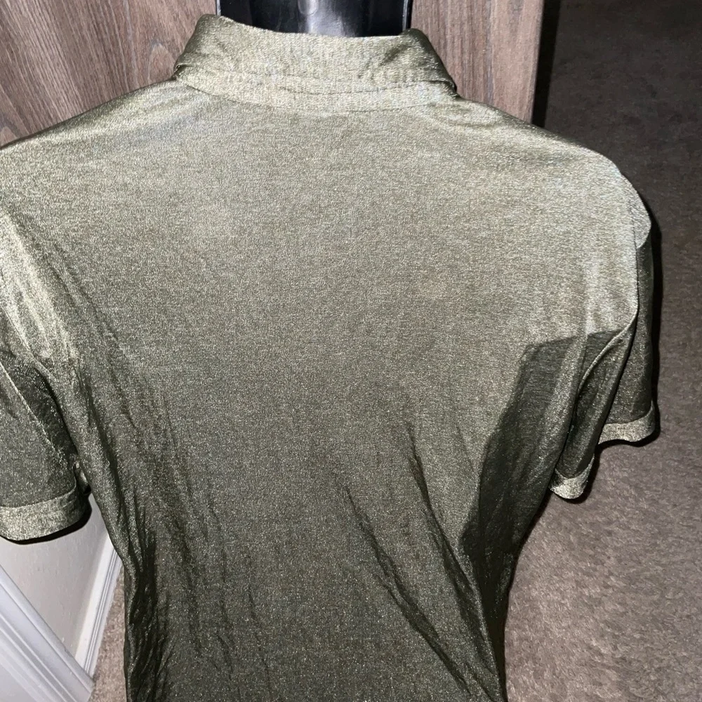 Men’s used green button down short sleeve polo NO Fear size L - Picture 3 of 3